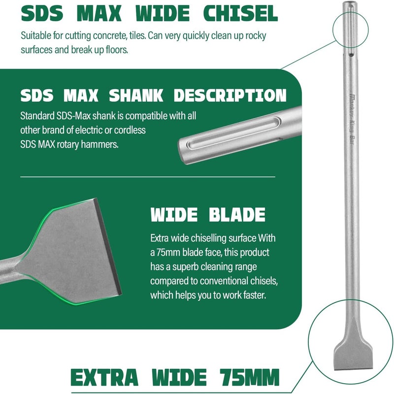 Monkey King Bar MonkeyKingBar-Heavy Duty SDS MAX Bits Scaling Chisel 22"x3"(550x75mm) - SDS Demolition Hammer Bit for Concrete Breaker, Stone Removal, Brick Chipping - Image 3